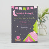 ガールズグランピング/キャンピングアウト誕生日パーティー 招待状 (スタンド正面)