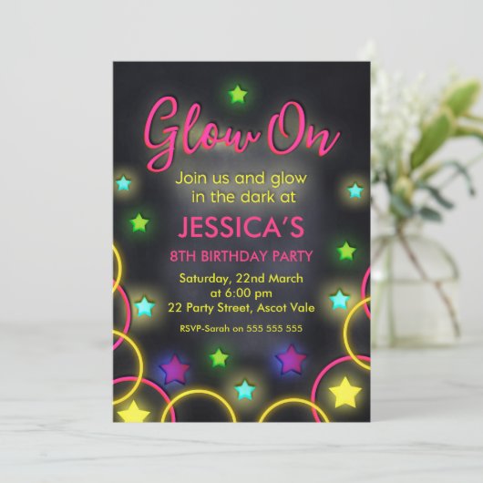 ガールズグローインザダーク誕生日招待状 招待状 (スタンド正面)