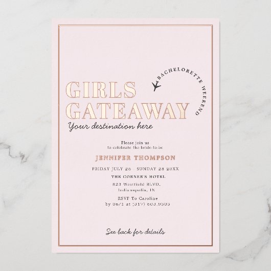 ガールズゲタウェイ赤面バチェロレッテウィークエンドバラ金ゴールド 箔招待状 (正面)