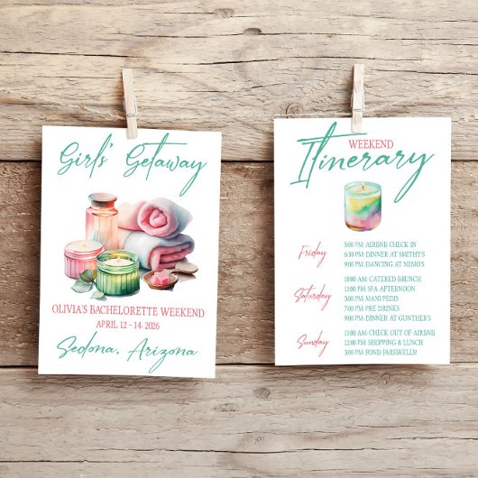 ガールズゲタウェイ、スパ、バチェロレッテ週末パーティー 招待状