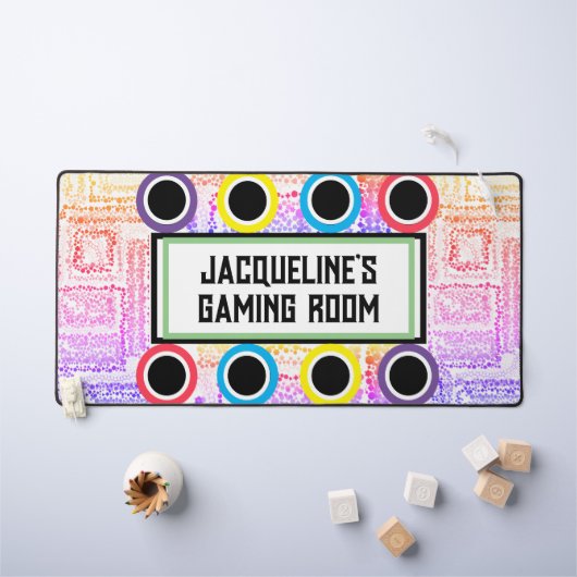 ガールズゲームルームピンク紫の丸の星 デスクマット (キッズテーブル)