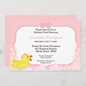 ガールズゴムダッキー(アヒルちゃん)バースデーパーティ招待状 招待状 (正面/裏面)