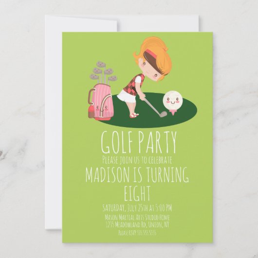 ガールズゴルフカワイバースデーパーティー 招待状 (正面)