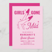 ガールズゴーンマイルドピンクトレンディーブライダルシャワー 招待状 (正面/裏面)