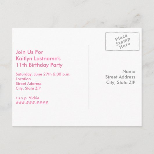 ガールズサッカー誕生日はがき招待状 – ピンク インビテーションポストカード (裏面)