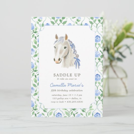 ガールズサドルアップ名門私立校風のポニーホーストイレ誕生日 招待状 (スタンド正面)