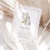 ガールズサドルアップ名門私立校風のポニーホースピンク誕生日 招待状