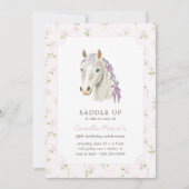 ガールズサドルアップ名門私立校風のポニーホースピンク誕生日 招待状 (正面)