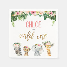 ガールズサファリをテーマにしたワイルドワンバースデイナプキン スタンダードカクテルナプキン