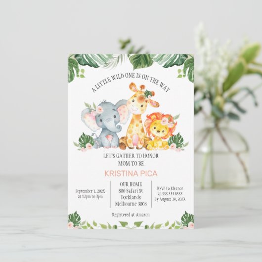 ガールズサファリグリーンリーベビーシャワー招待状 招待状 (スタンド正面)