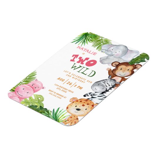 ガールズサファリジャングルツワイルドバースデー招待状 マグネット (左側)