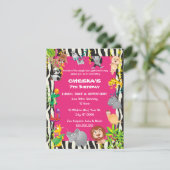 ガールズサファリテーマ – キッズバースデーパーティー招待状 招待状 (スタンド正面)