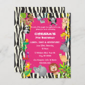 ガールズサファリテーマ – キッズバースデーパーティー招待状 招待状 (正面/裏面)