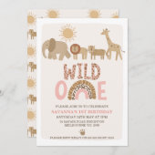 ガールズサファリモダンワイルドワン誕生日 招待状 (正面/裏面)