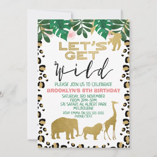 ガールズサファリレッツゲットワイルド誕生日招待状 招待状 (正面)
