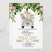 ガールズサファリワイルドワン誕生日招待状 招待状 (正面/裏面)