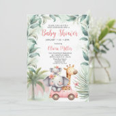 ガールズサファリ動物フローラ熱帯赤ちゃんシャワー 招待状 (スタンド正面)