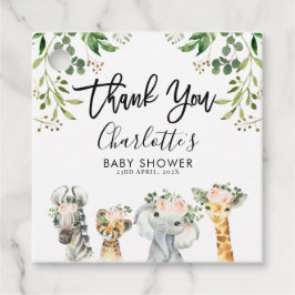 ガールズサファリ動物ベビーシャワーメッセージカード フェイバータグ