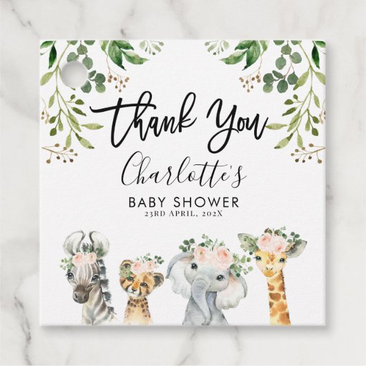 ガールズサファリ動物ベビーシャワーメッセージカード フェイバータグ (正面)