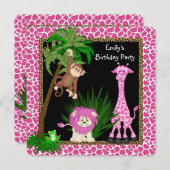 ガールズサファリ誕生日パーティー 招待状 (正面/裏面)