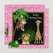 ガールズサファリ誕生日パーティー 招待状 (正面/裏面)