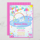 ガールズサマースプラッシュパークバースデーパーティーの招待 招待状 (正面/裏面)