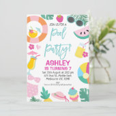 ガールズサマープールパーティー誕生日招待状 招待状 (スタンド正面)