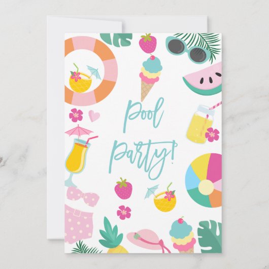 ガールズサマープールパーティー誕生日招待状 招待状 (裏面)