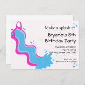 ガールズサマープールピンクウォーターのスライドパーティー 招待状 (正面/裏面)