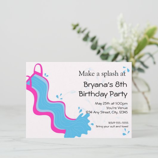 ガールズサマープールピンクウォーターのスライドパーティー 招待状 (スタンド正面)