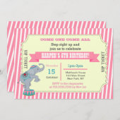 ガールズサーカスカーニバルチケット誕生日招待状 招待状 (正面/裏面)