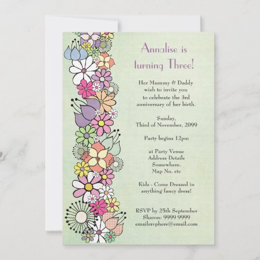 ガールズサードバースデーカスタムパーティー招待状招待状 招待状 (裏面)