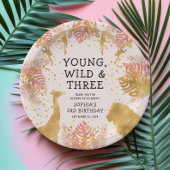 ガールズサードバースデーパーティーピンク金ゴールドサファリ ペーパープレート