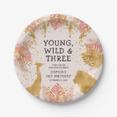 ガールズサードバースデーパーティーピンク金ゴールドサファリ ペーパープレート (正面)