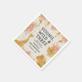 ガールズサードバースデーパーティーピンク金ゴールドベージュ色サファリ スタンダードカクテルナプキン (角)