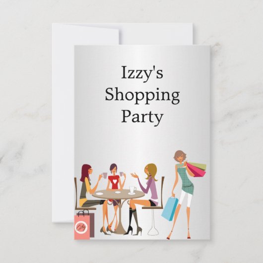 ガールズショッピングパーティーイベントシルバーホワイト 招待状 (正面)