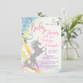 ガールズシルバーユニコーンベビーシャワー招待状 招待状 (スタンド正面)