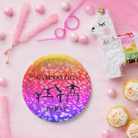 ガールズジムティクス誕生日スパークル名前をカスタムする ペーパープレート (パーティー)