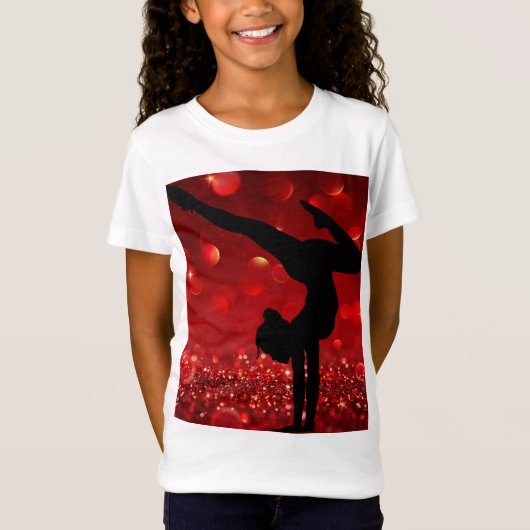 ガールズジムティックスハンドスタンドレッドきらめく Tシャツ (正面)