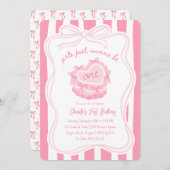 ガールズジャストワンケーキヴィンテージ誕生日 招待状 (正面/裏面)