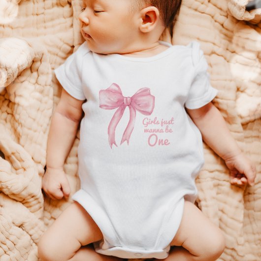 ガールズジャストワンズワンピンクボウコケット誕生日 ベビーボディスーツ