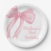 ガールズジャストワンズワンピンクボウコケット誕生日 ペーパープレート (正面)
