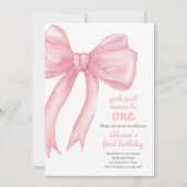ガールズジャストワンズワンピンクボウコケット誕生日 招待状 (正面)