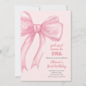 ガールズジャストワンズワンピンクボウコケット誕生日 招待状 (正面)