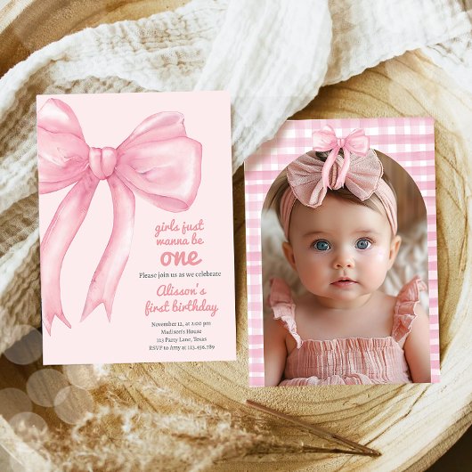ガールズジャストワンズワンピンクボウコケット誕生日 招待状