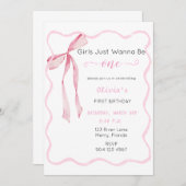 ガールズジャストワンピンクの誕生日招待状 招待状 (正面/裏面)