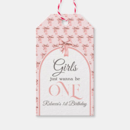 ガールズジャストワンピンクボウファースト誕生日 ギフトタグ