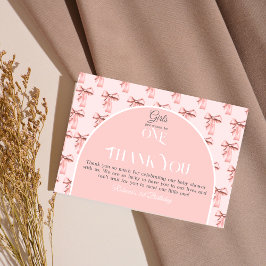 ガールズジャストワンピンクボウファースト誕生日 サンキューカード