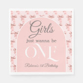 ガールズジャストワンピンクボウファースト誕生日 スタンダードランチョンナプキン (正面)