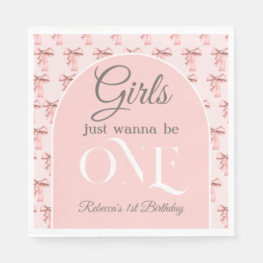 ガールズジャストワンピンクボウファースト誕生日 スタンダードランチョンナプキン (正面)